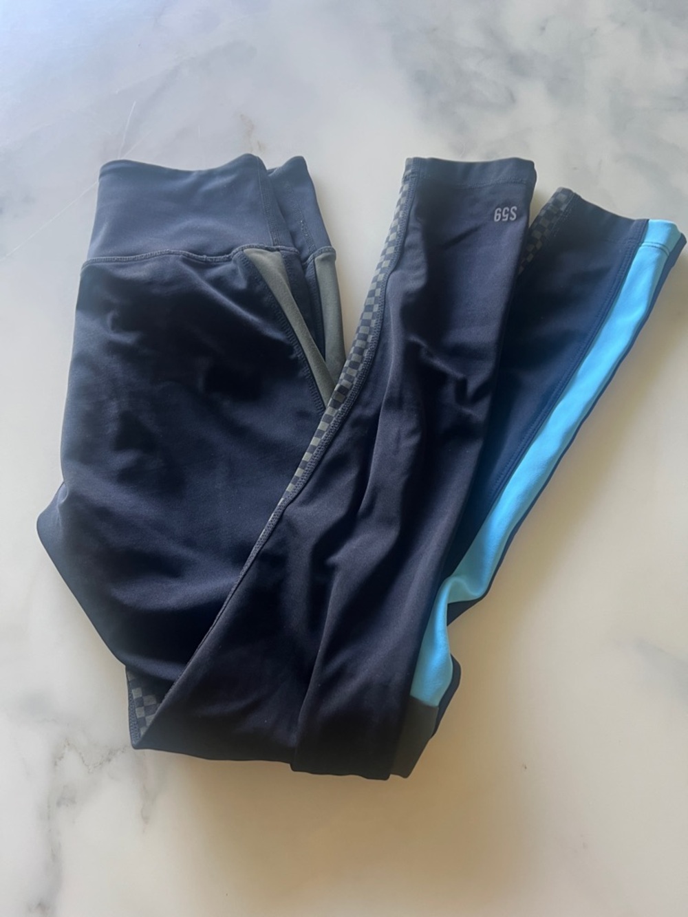Splits59 Black Leggings with Blue Side Stripe